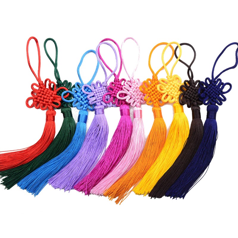 Makhry 10pcs 8.5 Inch Handmade Silky Floss Chinese Tassel with Satin Silk Made Chinese Knots for Door and Car Handing Decoration, DIY Craft (Mixed1) - Image 4